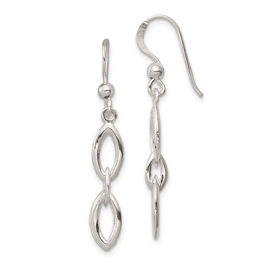 QE3353 Sterling Silver Polished Fancy Marquise Link Dangle Earrings
