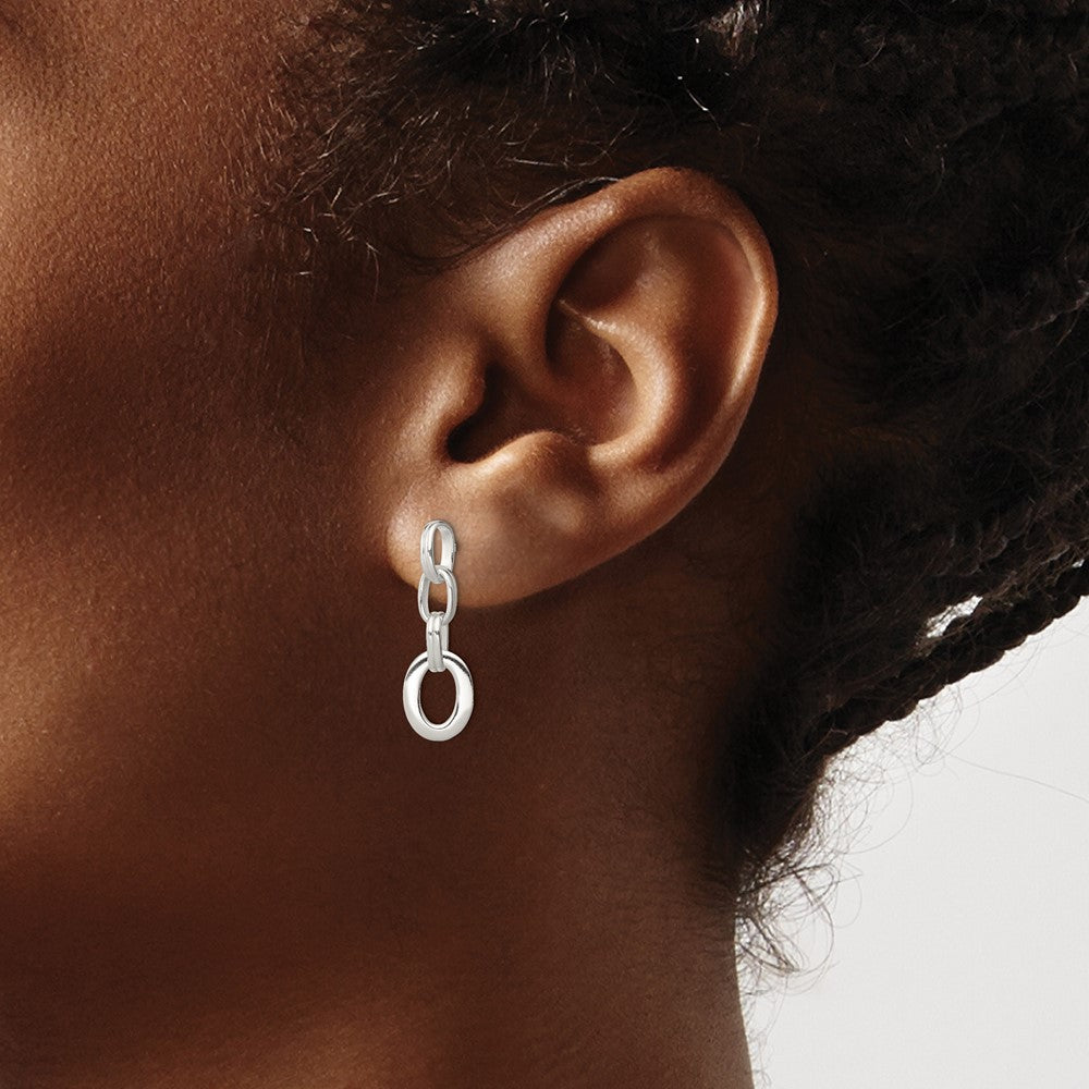 QE3375 Sterling Silver Polished Oval Link Dangle Earrings
