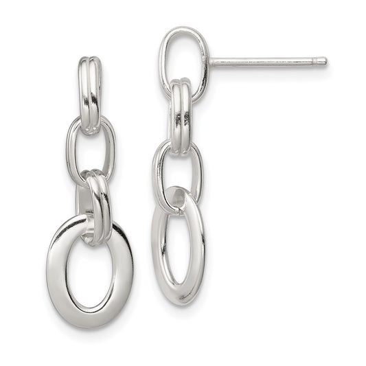 QE3375 Sterling Silver Polished Oval Link Dangle Earrings