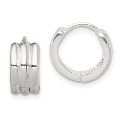 QE3436 Sterling Silver Striped Hinged Hoop Earrings