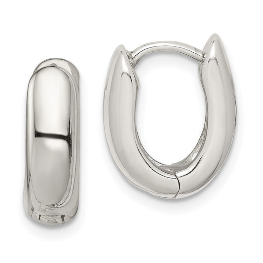 QE3450 Sterling Silver Oval Hinged Hoop Earrings