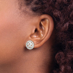 QE3491 Sterling Silver 14mm Fancy Button Post Earrings