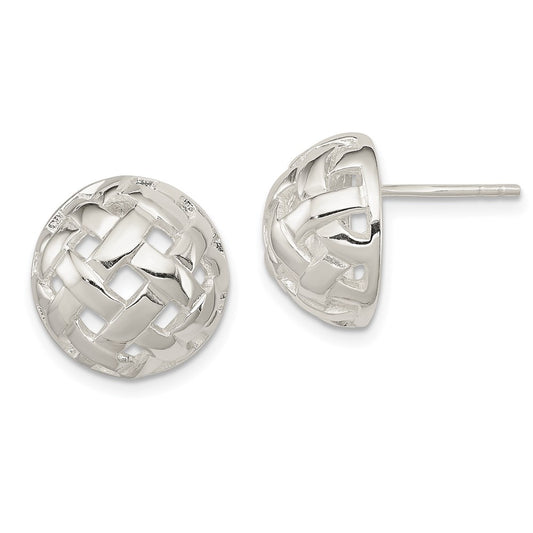 QE3491 Sterling Silver 14mm Fancy Button Post Earrings