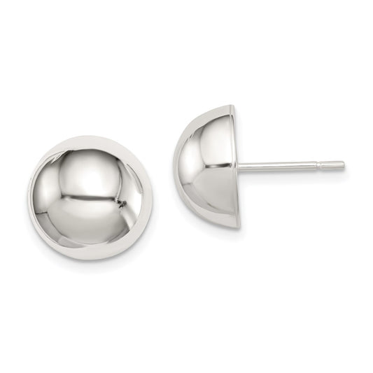 QE3496 Sterling Silver Polished 12mm Button Earrings