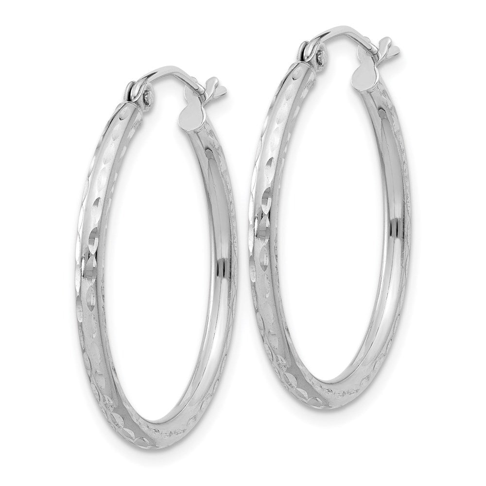 QE3530 Sterling Silver Rhodium-plated 2mm Diamond Cut Hoop Earrings