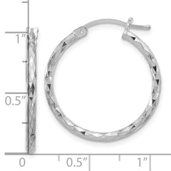 QE3530 Sterling Silver Rhodium-plated 2mm Diamond Cut Hoop Earrings