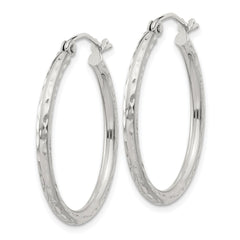 QE3530SP Sterling Silver 2mm Diamond Cut Hoop Earrings