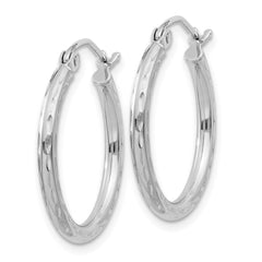 QE3531 Sterling Silver Rhodium-plated 2mm Diamond Cut Hoop Earrings