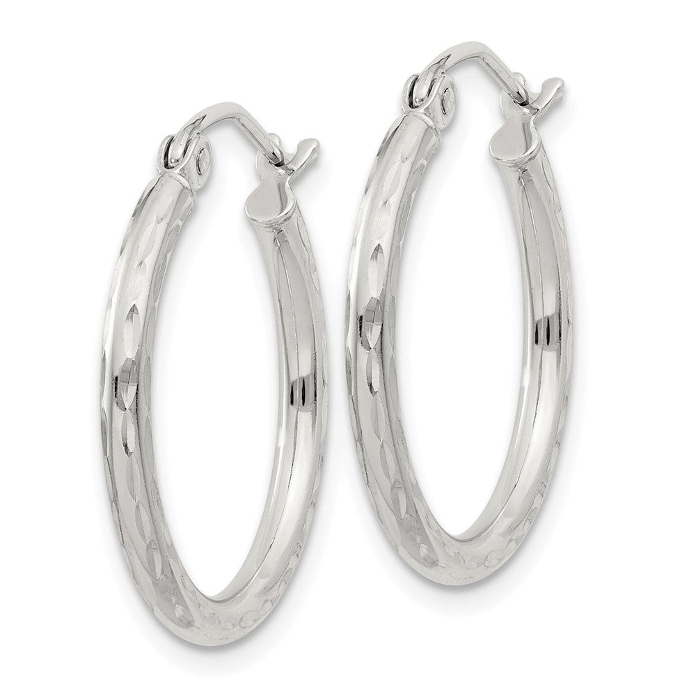 QE3531SP Sterling Silver 2mm Diamond Cut Hoop Earrings