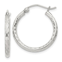 QE3531SP Sterling Silver 2mm Diamond Cut Hoop Earrings