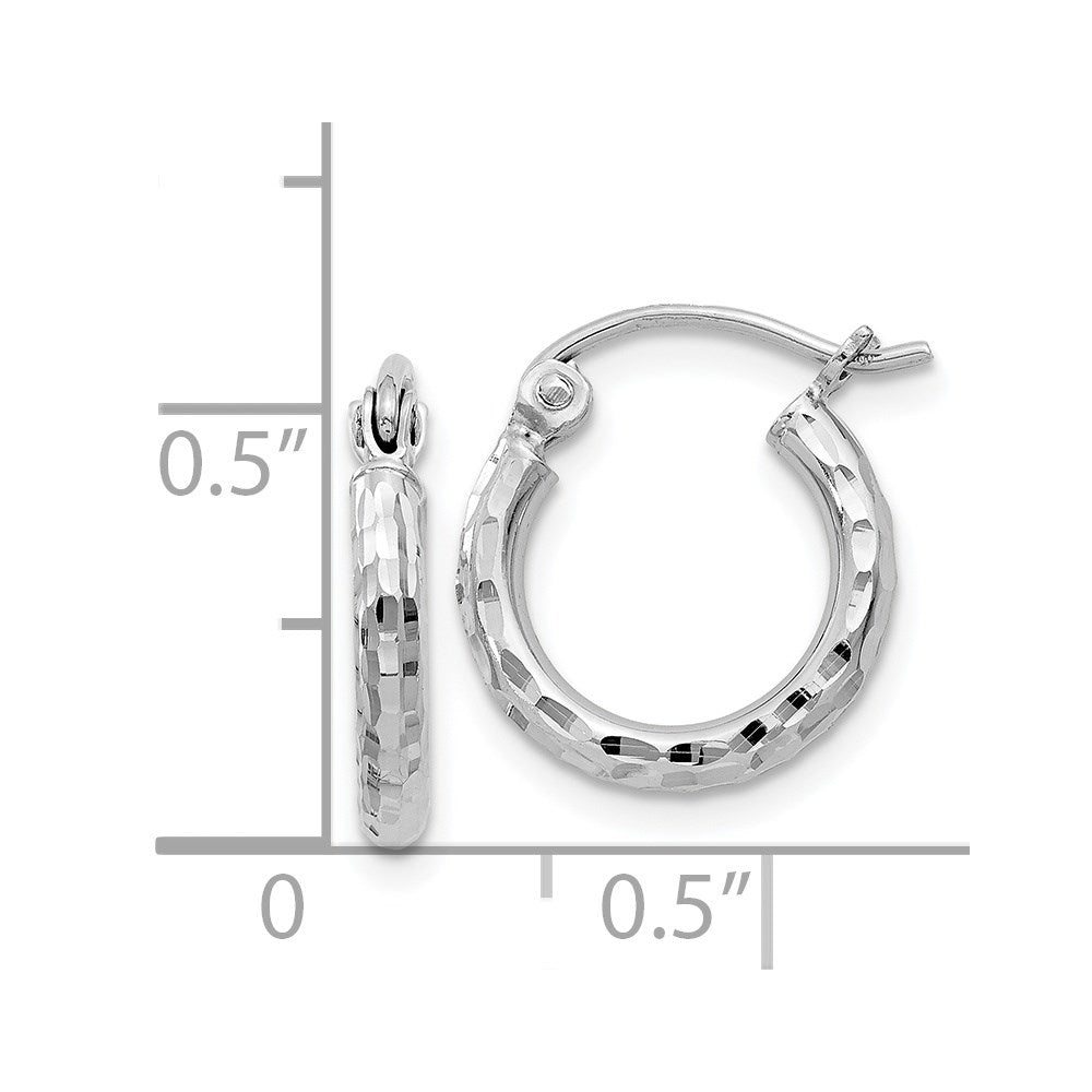 QE3532 Sterling Silver Rhodium-plated 2mm Diamond Cut Hoop Earrings