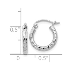 QE3532 Sterling Silver Rhodium-plated 2mm Diamond Cut Hoop Earrings