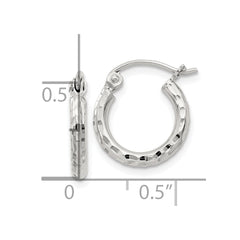 QE3532SP Sterling Silver 2mm Diamond Cut Hoop Earrings