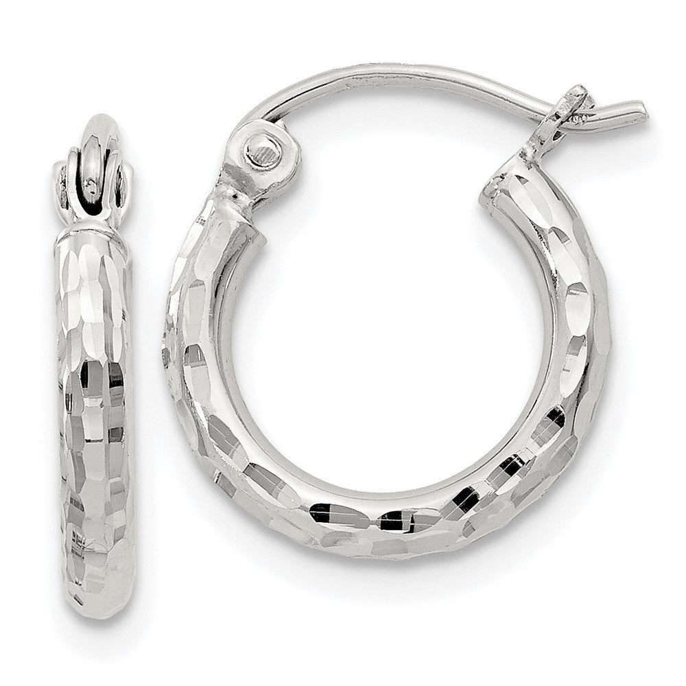 QE3532SP Sterling Silver 2mm Diamond Cut Hoop Earrings