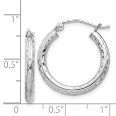 QE3533 Sterling Silver Rhodium-plated 2.5mm Diamond-cut Hoop Earrings