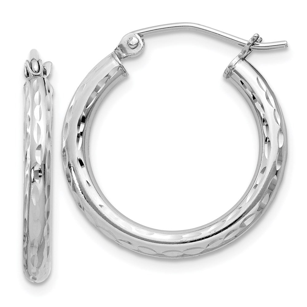 QE3533 Sterling Silver Rhodium-plated 2.5mm Diamond-cut Hoop Earrings