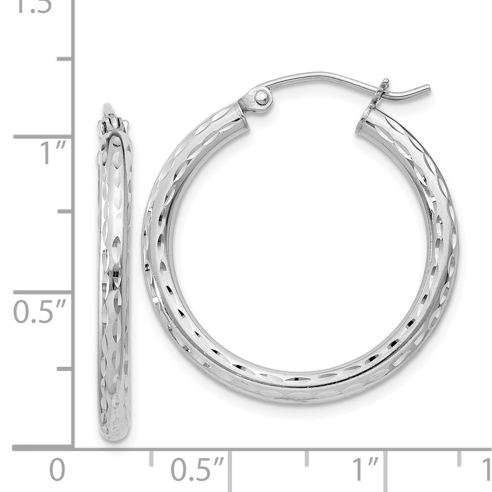QE3534 Sterling Silver Rhodium-plated 2.5mm Diamond-cut Hoop Earrings