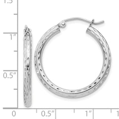 QE3534 Sterling Silver Rhodium-plated 2.5mm Diamond-cut Hoop Earrings