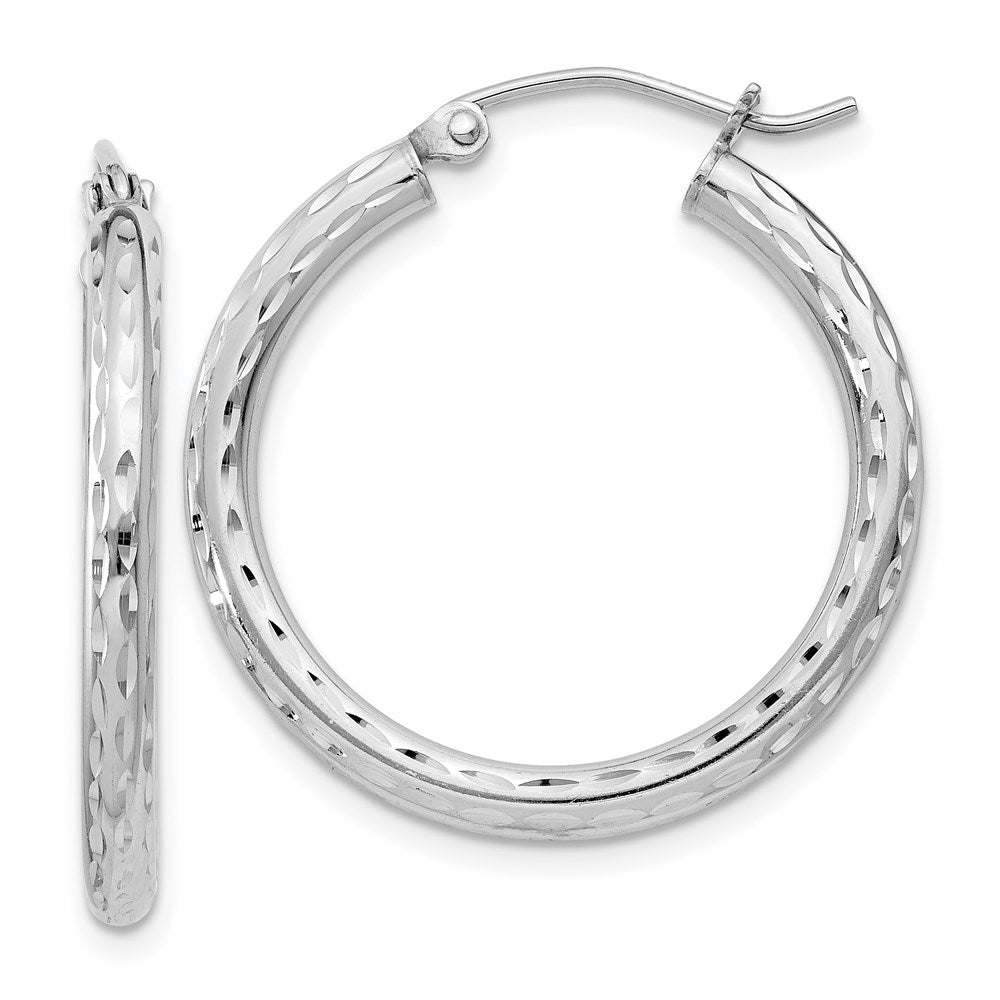 QE3534 Sterling Silver Rhodium-plated 2.5mm Diamond-cut Hoop Earrings