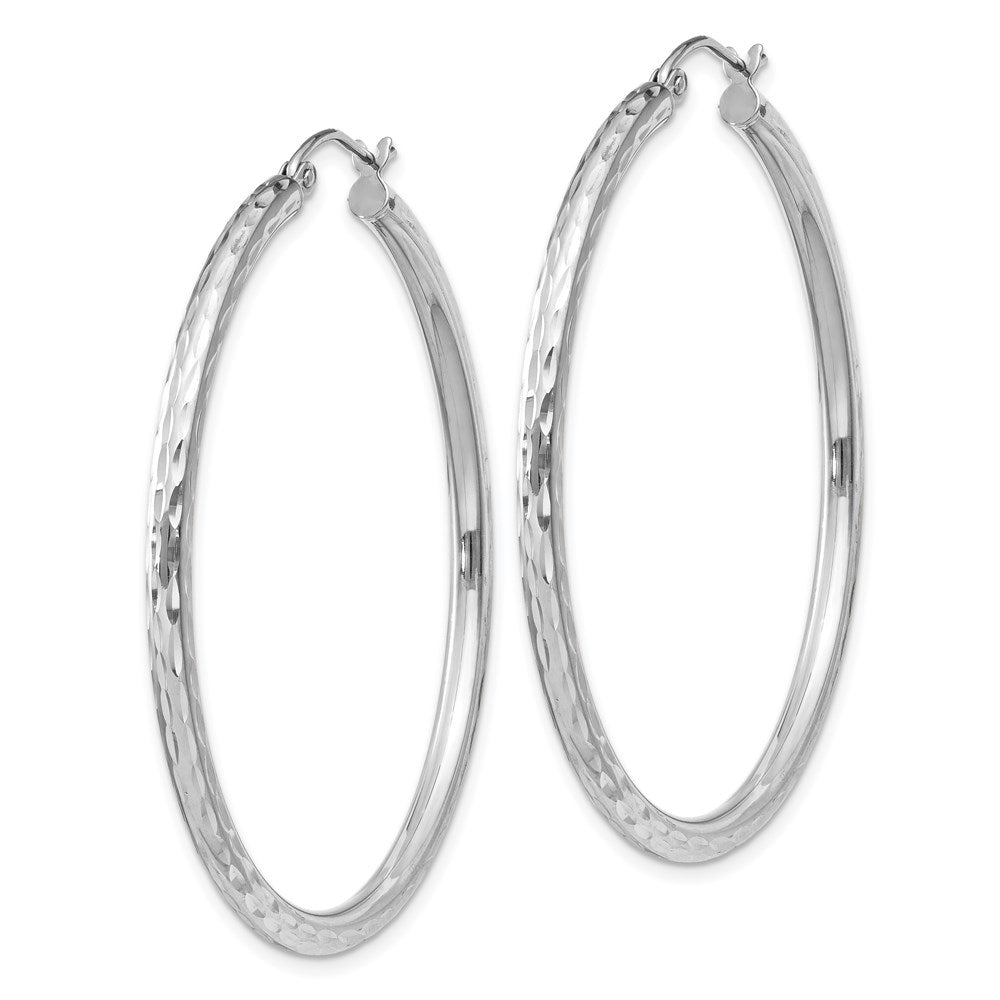 QE3536 Sterling Silver Rhodium-plated 2.5mm Diamond-cut Hoop Earrings