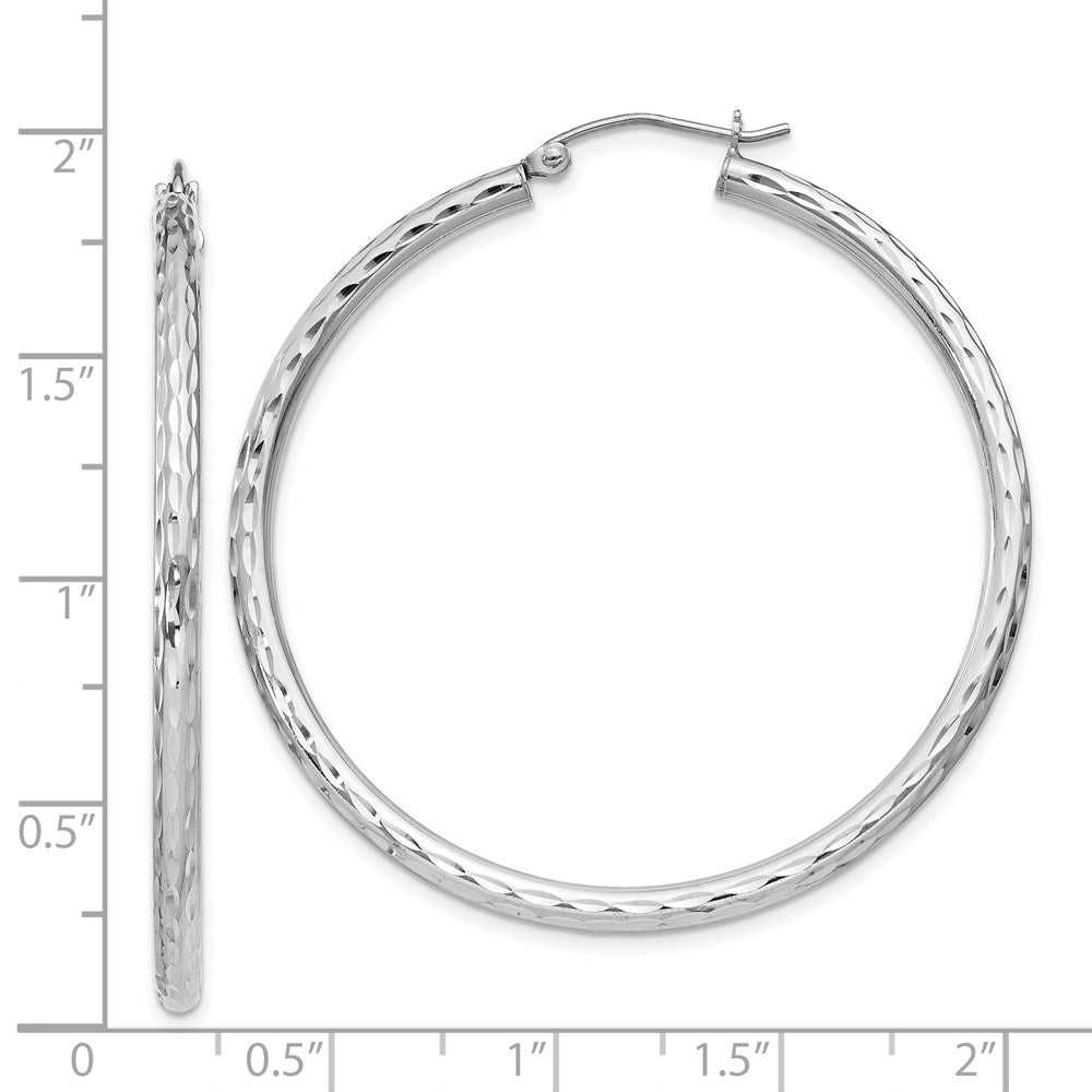 QE3536 Sterling Silver Rhodium-plated 2.5mm Diamond-cut Hoop Earrings