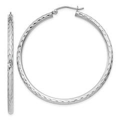 QE3536 Sterling Silver Rhodium-plated 2.5mm Diamond-cut Hoop Earrings