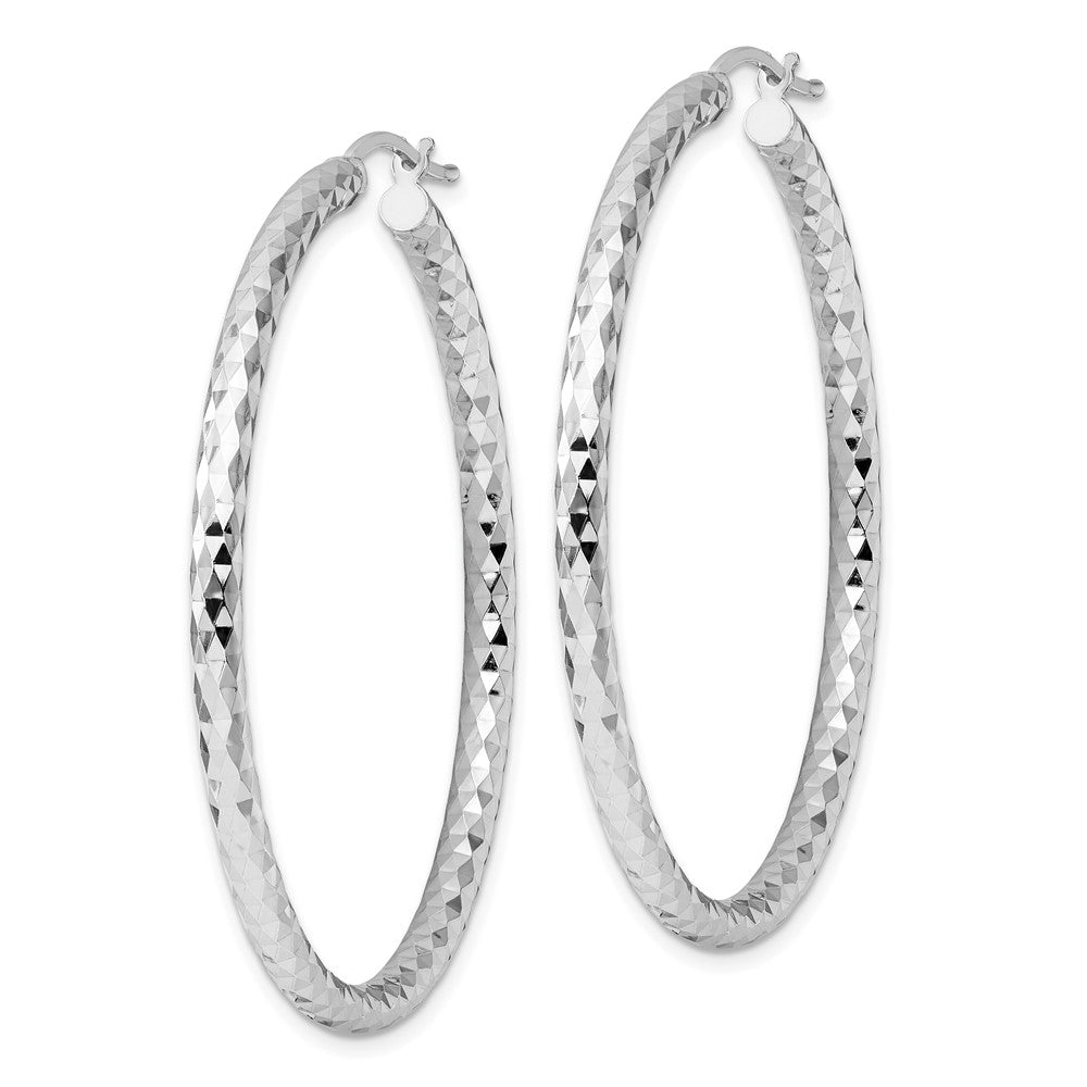 QE3538 Sterling Silver Rhodium-plated 3.00mm Diamond-cut Hoop Earrings