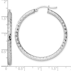 QE3539 Sterling Silver Rhodium-plated 3.00mm Diamond-cut Hoop Earrings