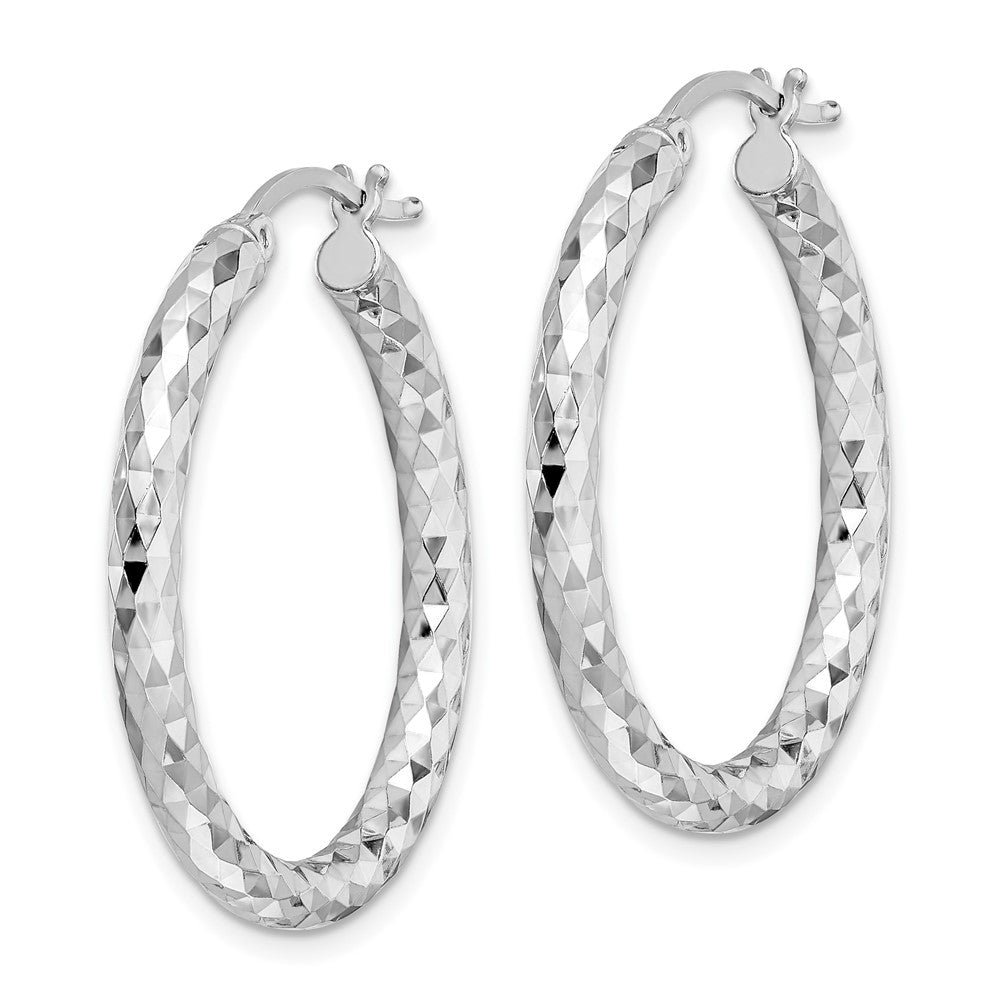 QE3541 Sterling Silver Rhodium-plated 3.00mm Diamond-cut Hoop Earrings