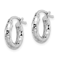 QE3542 Sterling Silver Rhodium-plated 3.00mm Diamond-cut Hoop Earrings