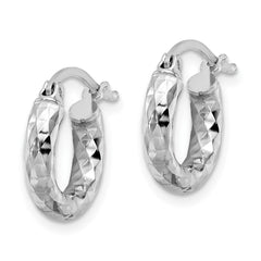 QE3543 Sterling Silver Rhodium-plated 3.00mm Diamond-cut Hoop Earrings