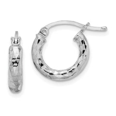 QE3543 Sterling Silver Rhodium-plated 3.00mm Diamond-cut Hoop Earrings