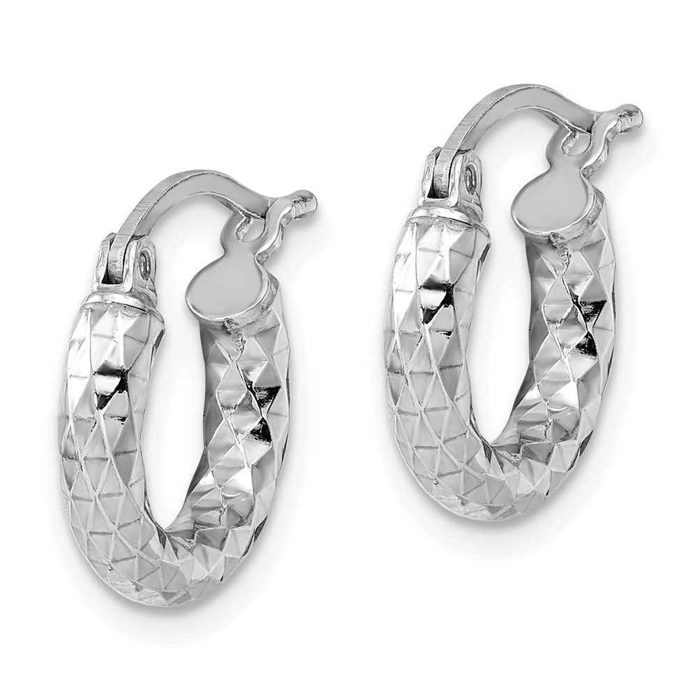 QE3545 Sterling Silver Rhodium-plated 3.00mm Diamond-cut Hoop Earrings