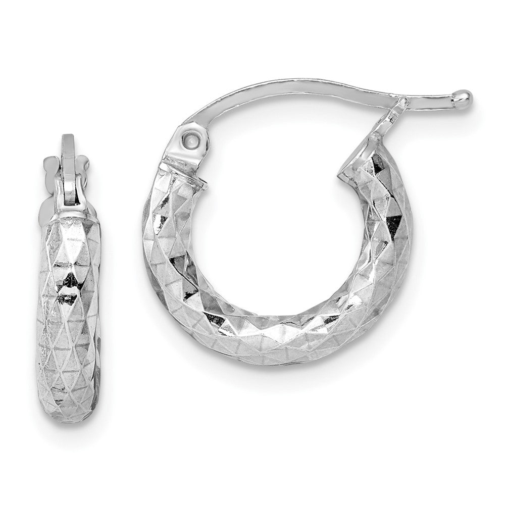 QE3545 Sterling Silver Rhodium-plated 3.00mm Diamond-cut Hoop Earrings