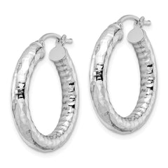 QE3546 Sterling Silver Rhodium-plated 4.00mm Diamond-cut Hoop Earrings