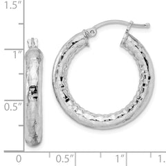QE3546 Sterling Silver Rhodium-plated 4.00mm Diamond-cut Hoop Earrings