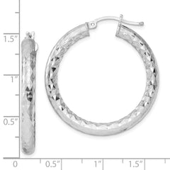 QE3547 Sterling Silver Rhodium-plated 4.00mm Diamond-cut Hoop Earrings