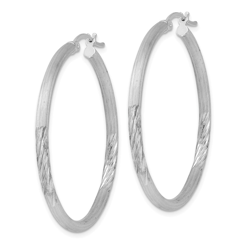 QE3553 Sterling Silver Rhod-plated 2.5mm Polished/Satin Diamond-cut Hoop Earrings