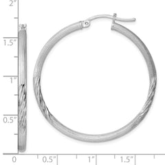 QE3553 Sterling Silver Rhod-plated 2.5mm Polished/Satin Diamond-cut Hoop Earrings