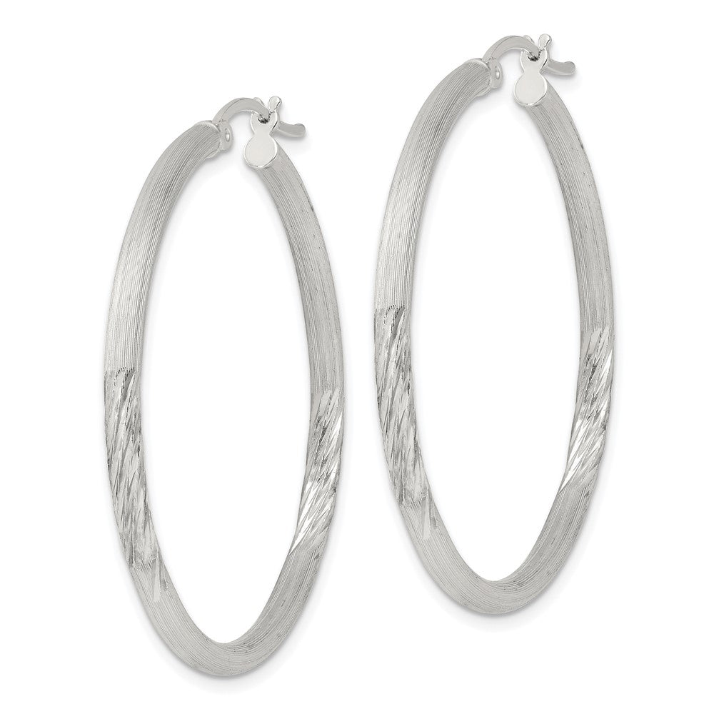 QE3553SP Sterling Silver 2.5mm Polished/Satin D/C Hoop Earrings
