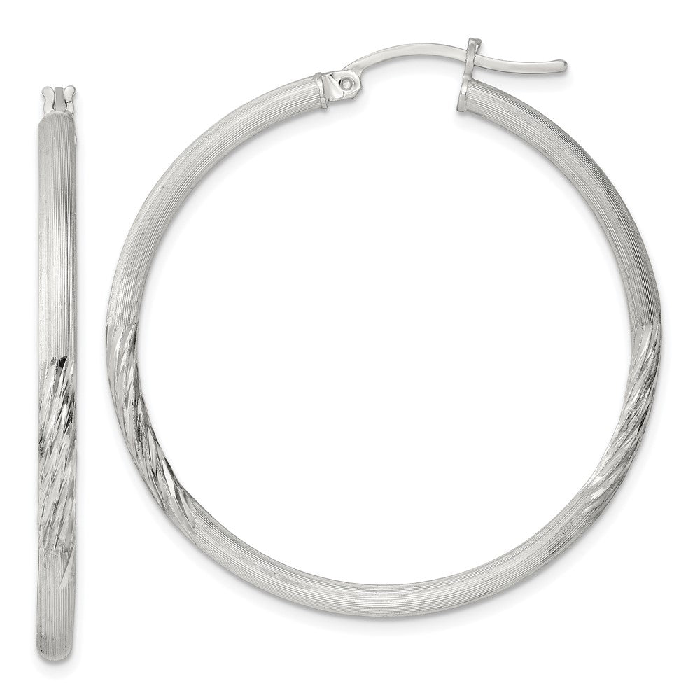 QE3553SP Sterling Silver 2.5mm Polished/Satin D/C Hoop Earrings