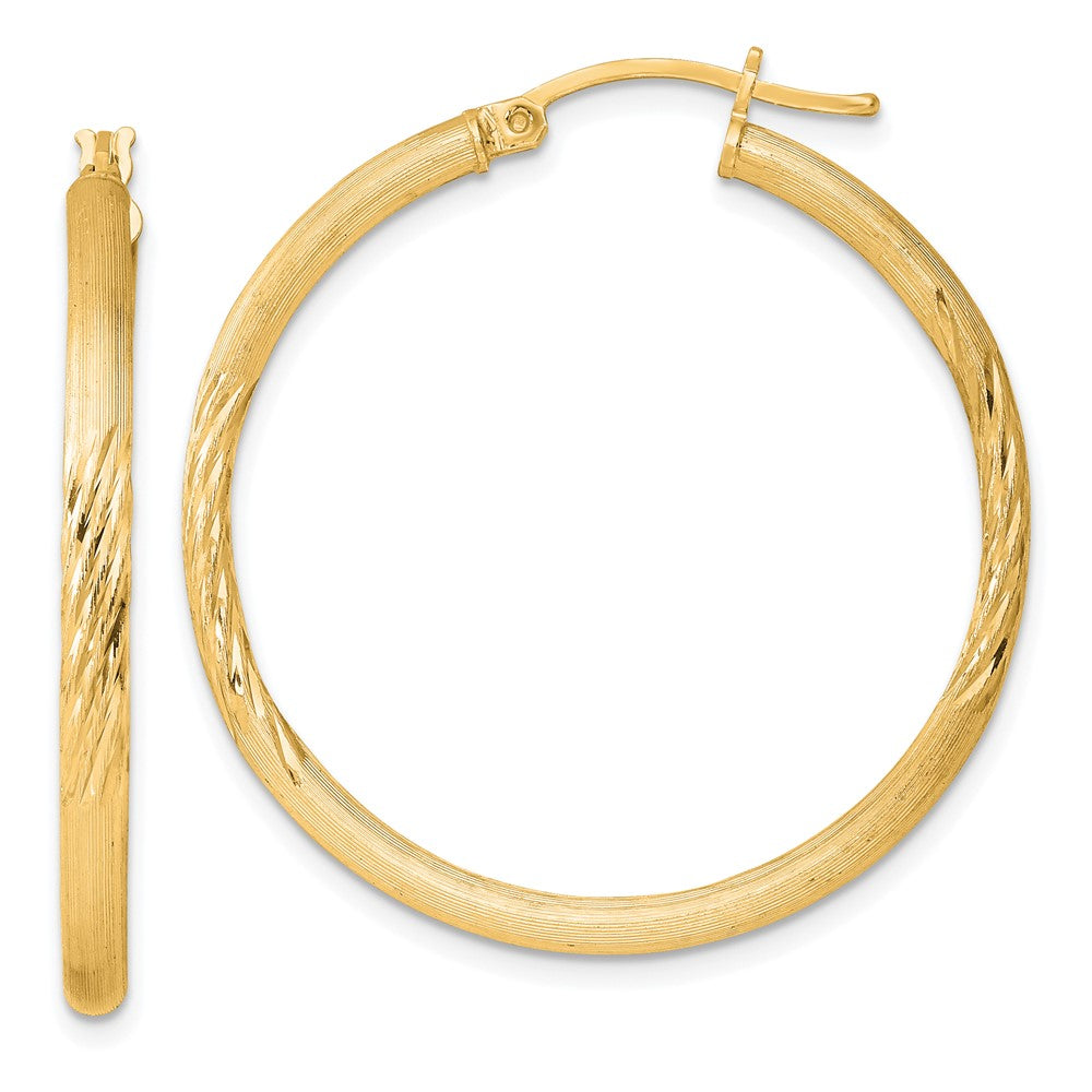 QE3554GP Sterling Silver Flash Gold-plated 2.5mm Polished/Satin D/C Hoop Earrings