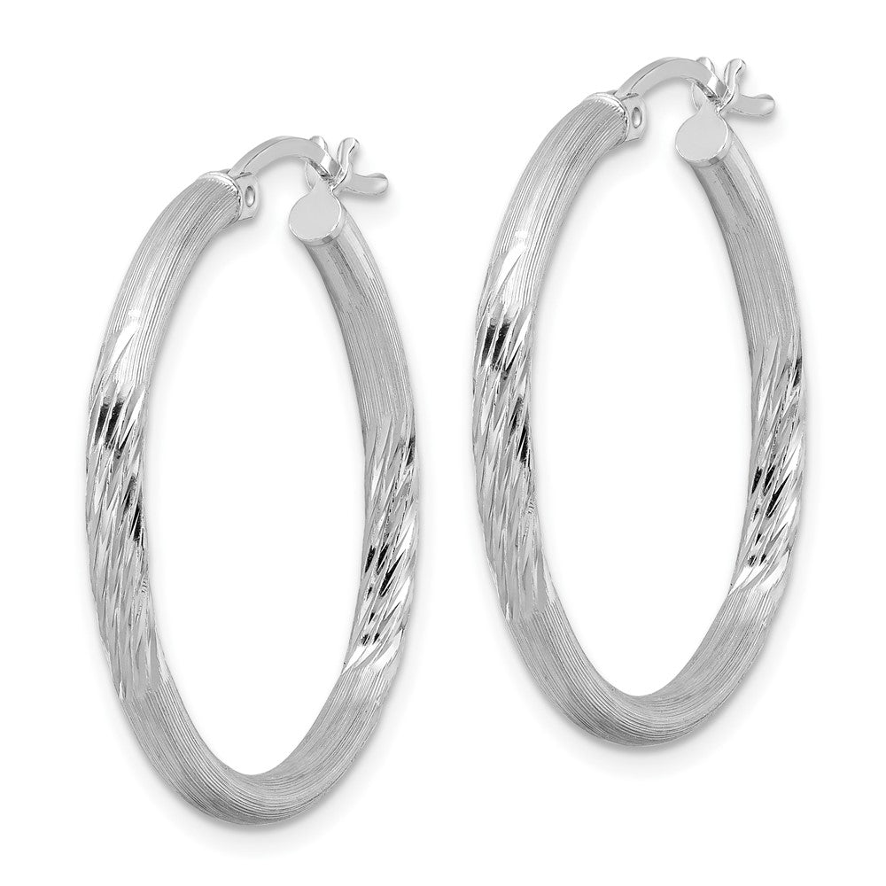 QE3555 Sterling Silver Rhod-plated 2.5mm Polished/Satin Diamond-cut Hoop Earrings