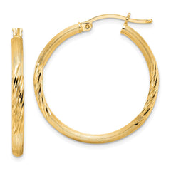 QE3555GP Sterling Silver Flash Gold-plated 2.5mm Polished/Satin D/C Hoop Earrings
