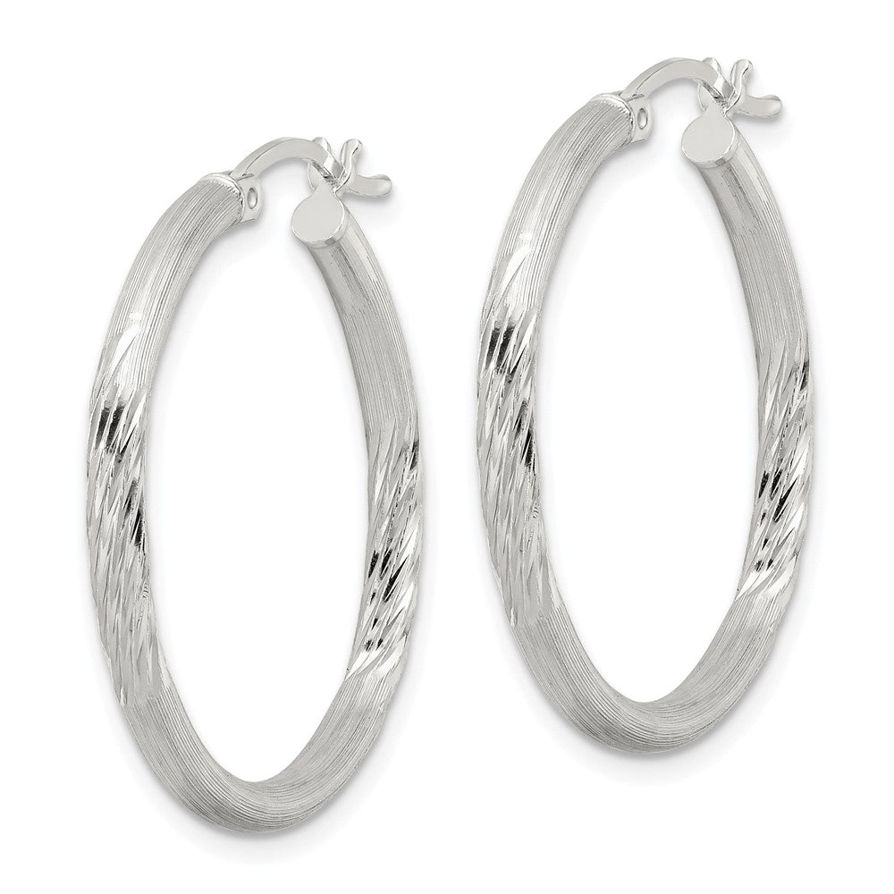 QE3555SP Sterling Silver 2.5mm Polished/Satin D/C Hoop Earrings