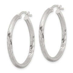 QE3555SP Sterling Silver 2.5mm Polished/Satin D/C Hoop Earrings
