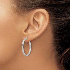 QE3555SP Sterling Silver 2.5mm Polished/Satin D/C Hoop Earrings