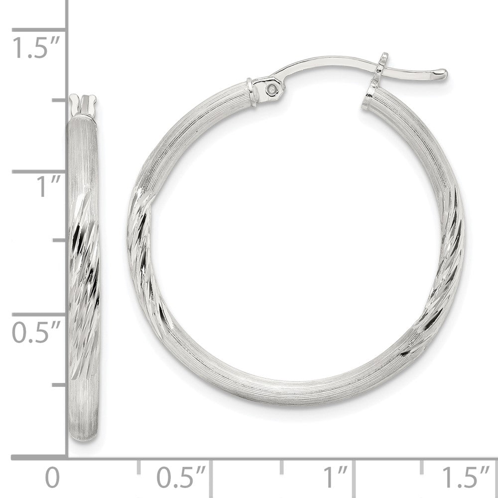 QE3555SP Sterling Silver 2.5mm Polished/Satin D/C Hoop Earrings