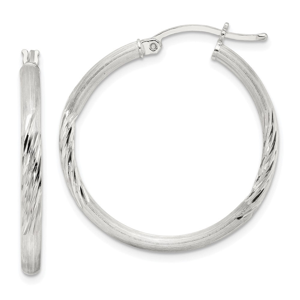 QE3555SP Sterling Silver 2.5mm Polished/Satin D/C Hoop Earrings