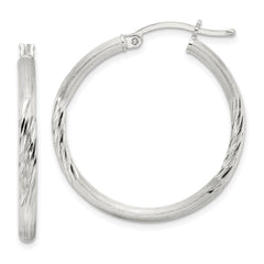 QE3555SP Sterling Silver 2.5mm Polished/Satin D/C Hoop Earrings